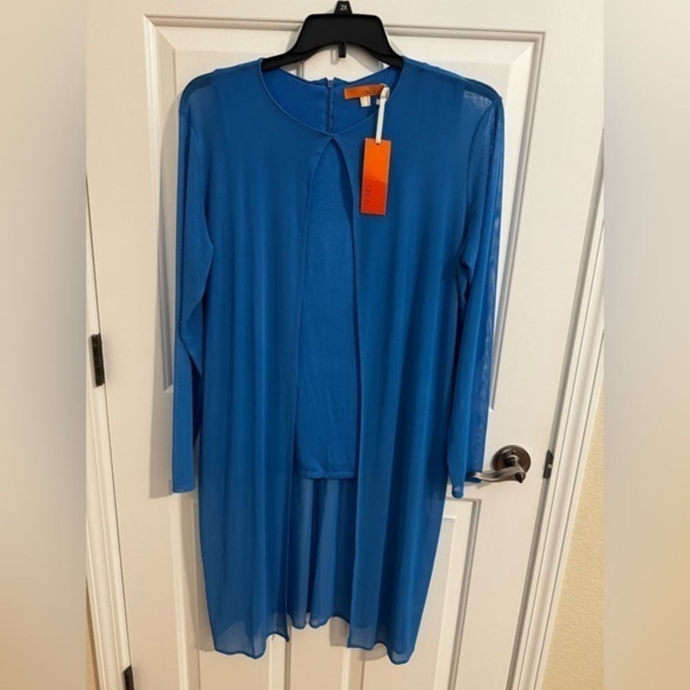 One A NEW Mesh Long Sleeve Open Duster Attached Knit Tank Top Size XL